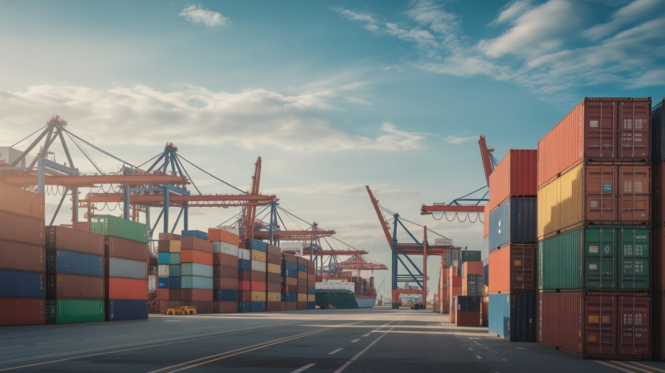 Contenedores de carga en puerto colombiano listos para nacionalización