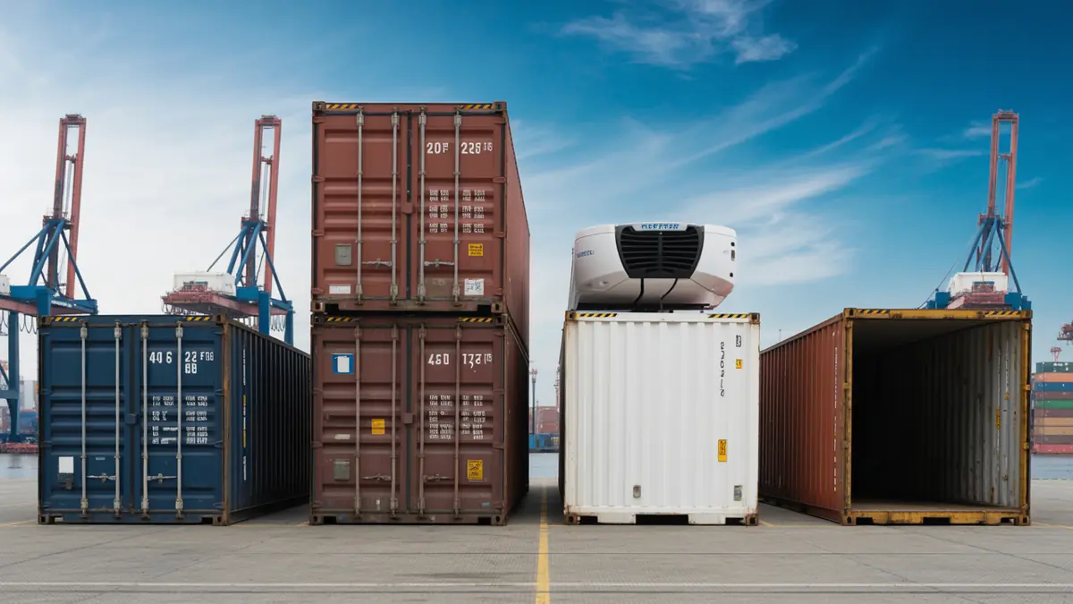 Contenedores marítimos de diferentes tamaños en una terminal portuaria